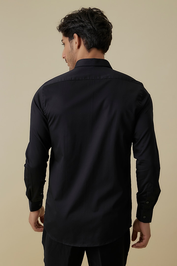 Black Luxury Satin Sequins Work Party Wear Shirt by AANURAG DALMIA at Pernia's Pop Up Shop