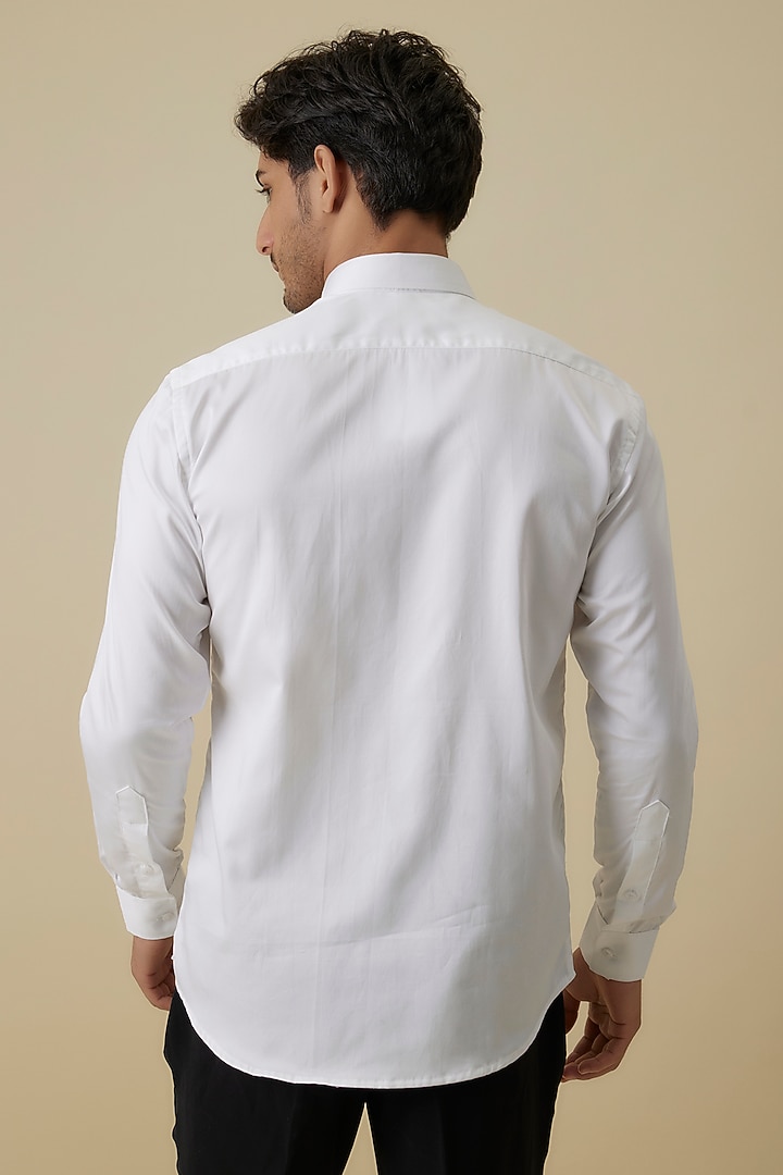 White Luxury Satin Placement Embroidered Party Wear Shirt by AANURAG DALMIA at Pernia's Pop Up Shop