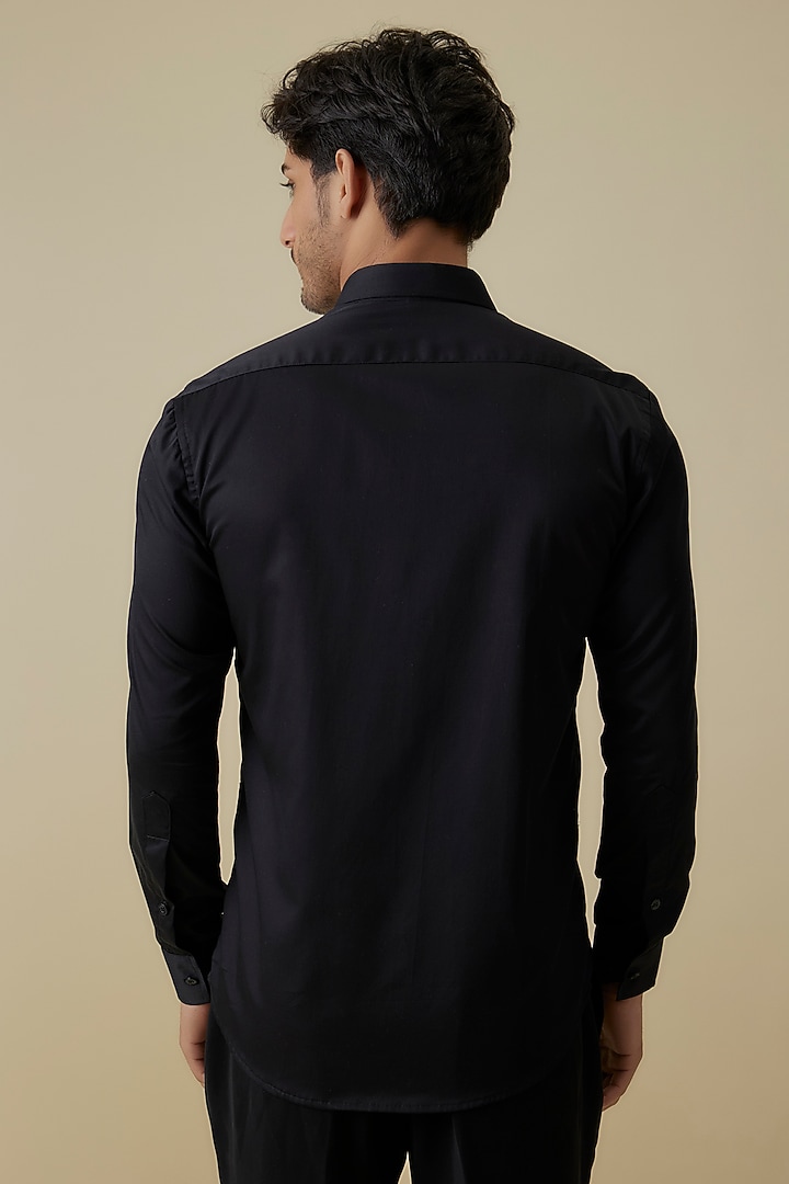 Black Luxury Satin Cutdana Work Party Wear Shirt by AANURAG DALMIA at Pernia's Pop Up Shop