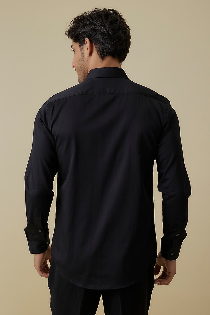 Black Luxury Satin Motif Embroidered Party Wear Shirt by AANURAG DALMIA at Pernia's Pop Up Shop