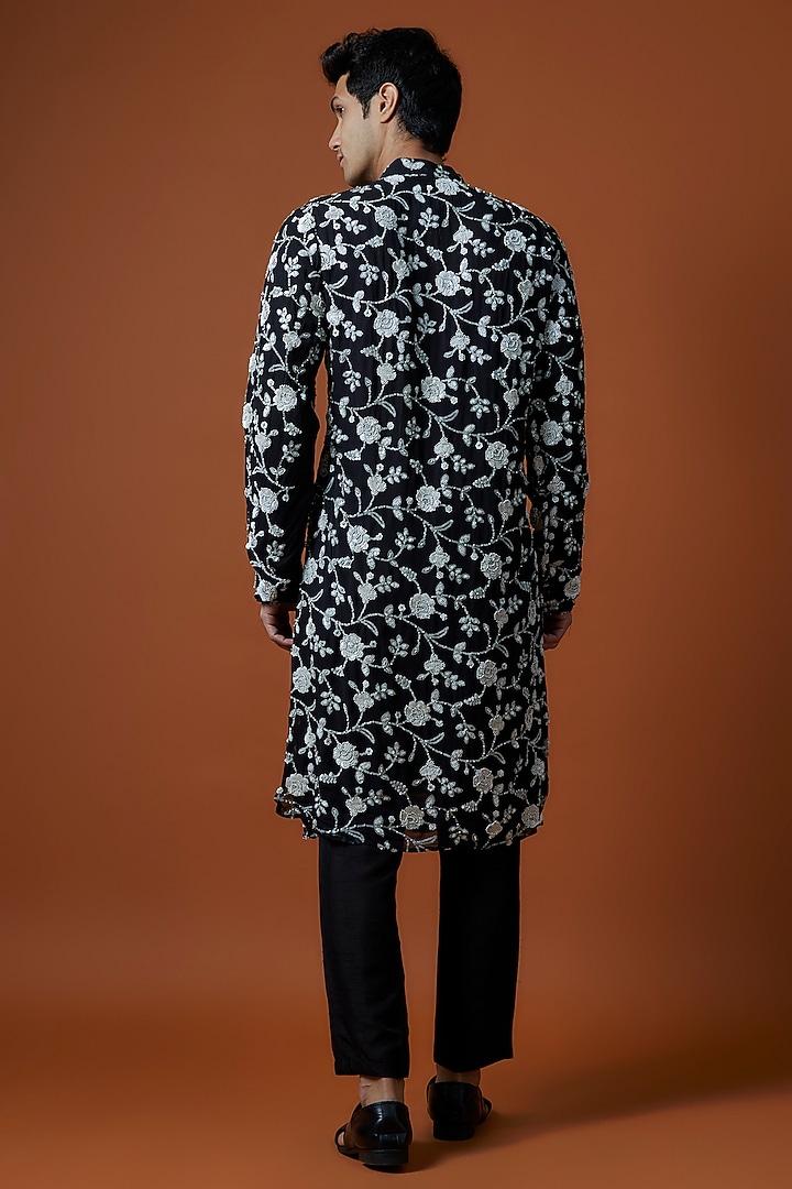 Black Georgette Hand Embellished Kurta Set by AANURAG DALMIA at Pernia's Pop Up Shop