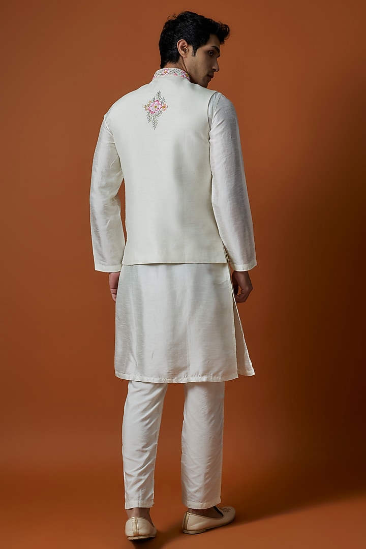 Multi-Colored Bangalori Silk Hand Embellished Bundi Jacket Set by AANURAG DALMIA at Pernia's Pop Up Shop