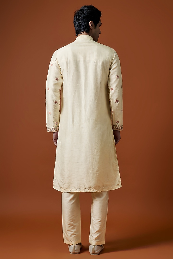 Ivory Mysore Silk Hand Embellished Kurta Set by AANURAG DALMIA at Pernia's Pop Up Shop