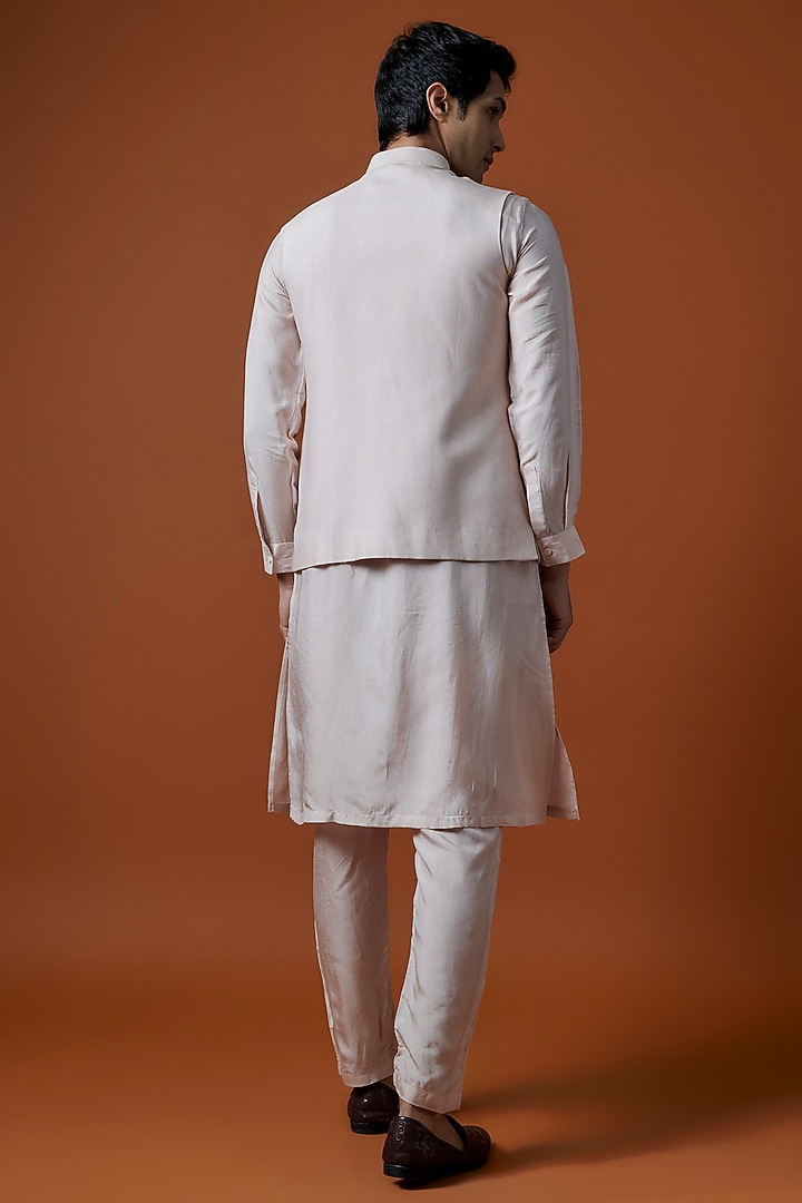 Beige Bangalori Silk Hand Embellished Bundi Jacket Set by AANURAG DALMIA at Pernia's Pop Up Shop