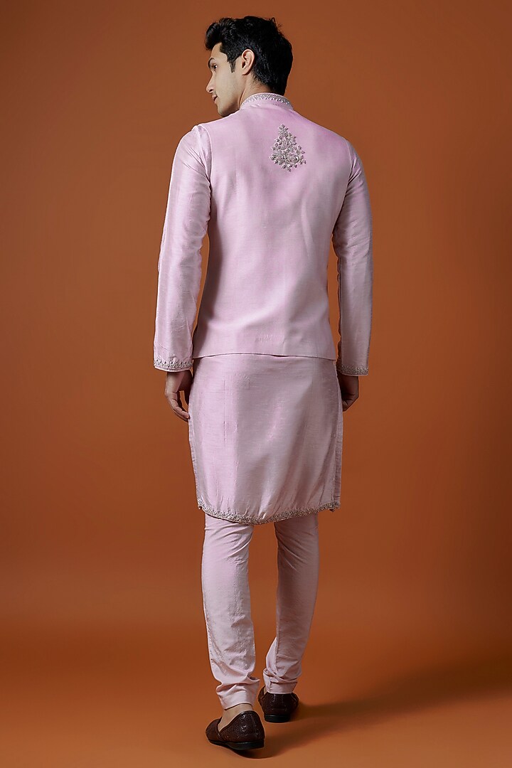 Pink Bangalori Silk Hand Embellished Bundi Jacket Set by AANURAG DALMIA at Pernia's Pop Up Shop