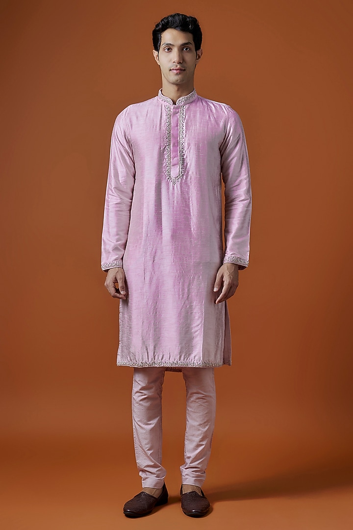 Pink Bangalori Silk Hand Embellished Bundi Jacket Set by AANURAG DALMIA at Pernia's Pop Up Shop