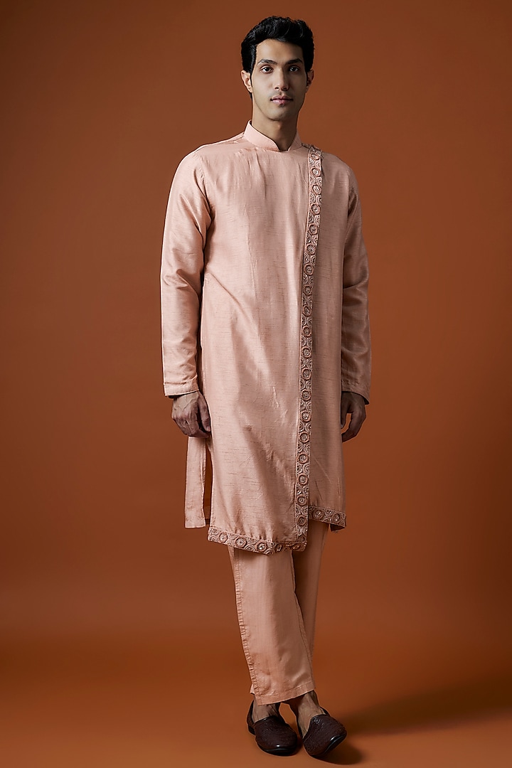 Pink Mysore Silk Hand Embellished Kurta Set by AANURAG DALMIA at Pernia's Pop Up Shop