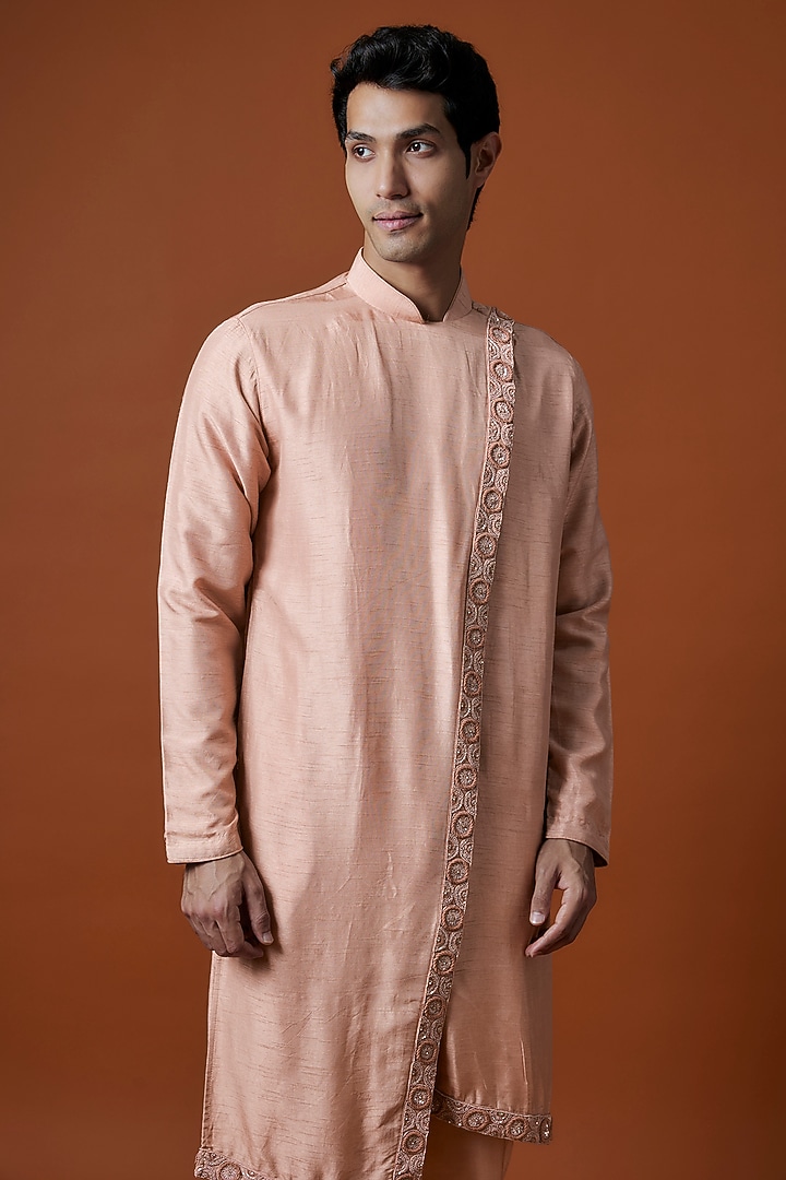 Pink Mysore Silk Hand Embellished Kurta Set by AANURAG DALMIA at Pernia's Pop Up Shop