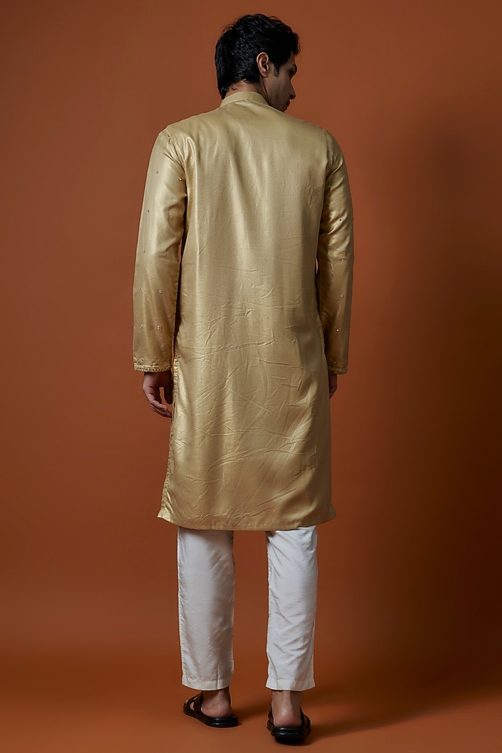 Golden Silk Mirror Embroidered Kurta Set by AANURAG DALMIA at Pernia's Pop Up Shop