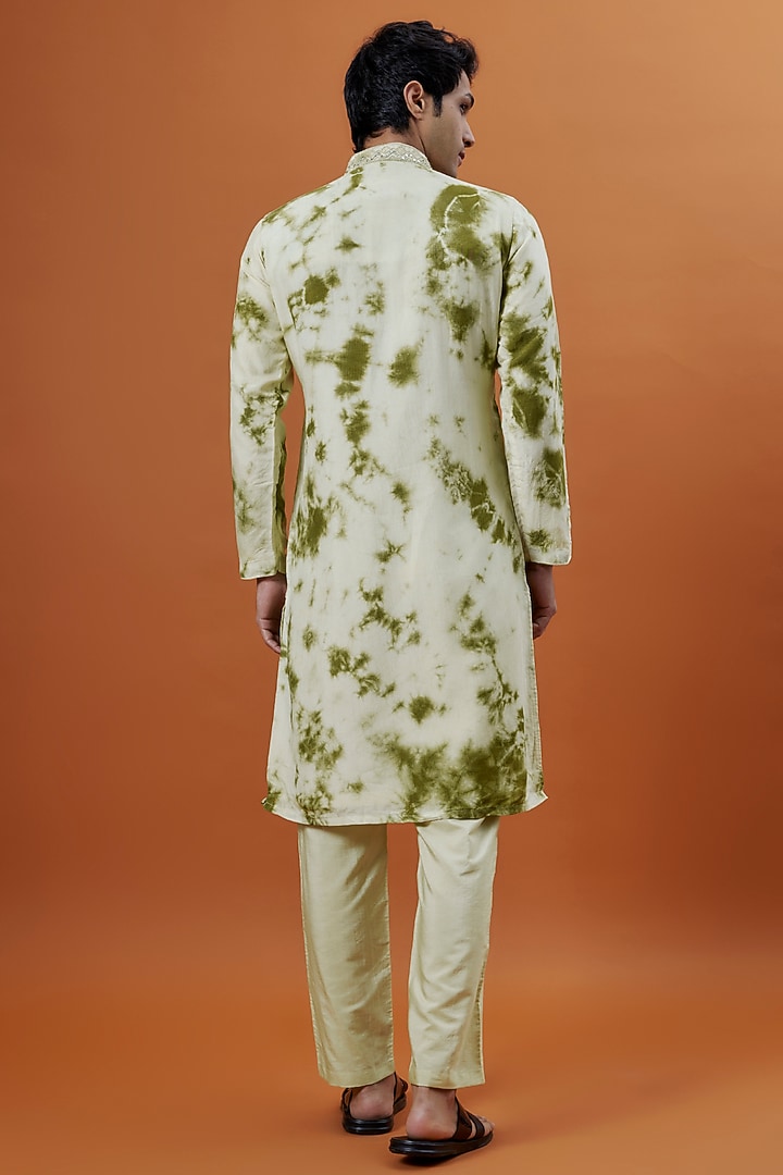 Green Mysore Silk Mirror Hand Embellished Tie-Dye Kurta Set by AANURAG DALMIA at Pernia's Pop Up Shop