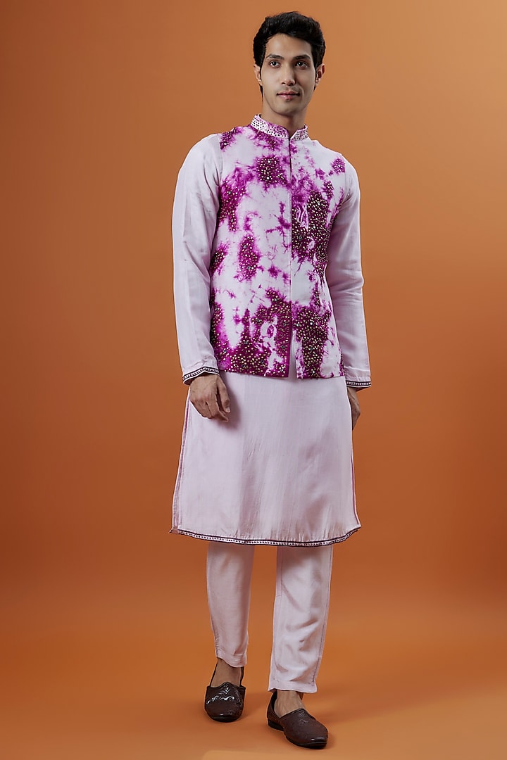 Violet Banglori Silk Hand Embellished Tie-Dye Bundi Set by AANURAG DALMIA at Pernia's Pop Up Shop