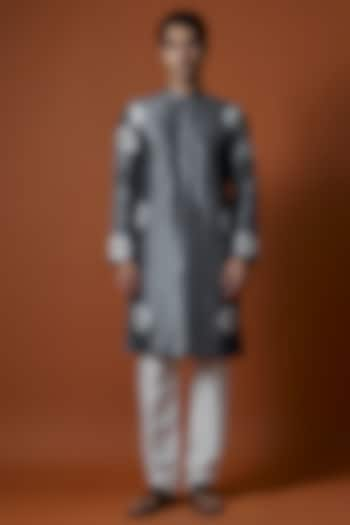 Grey Raw Silk Hand Embellished Tie-Dye Kurta Set by AANURAG DALMIA at Pernia's Pop Up Shop