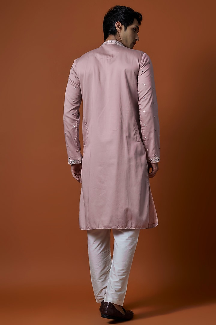 Millennial Pink Luxury Satin Mirror Work Kurta Set by AANURAG DALMIA at Pernia's Pop Up Shop