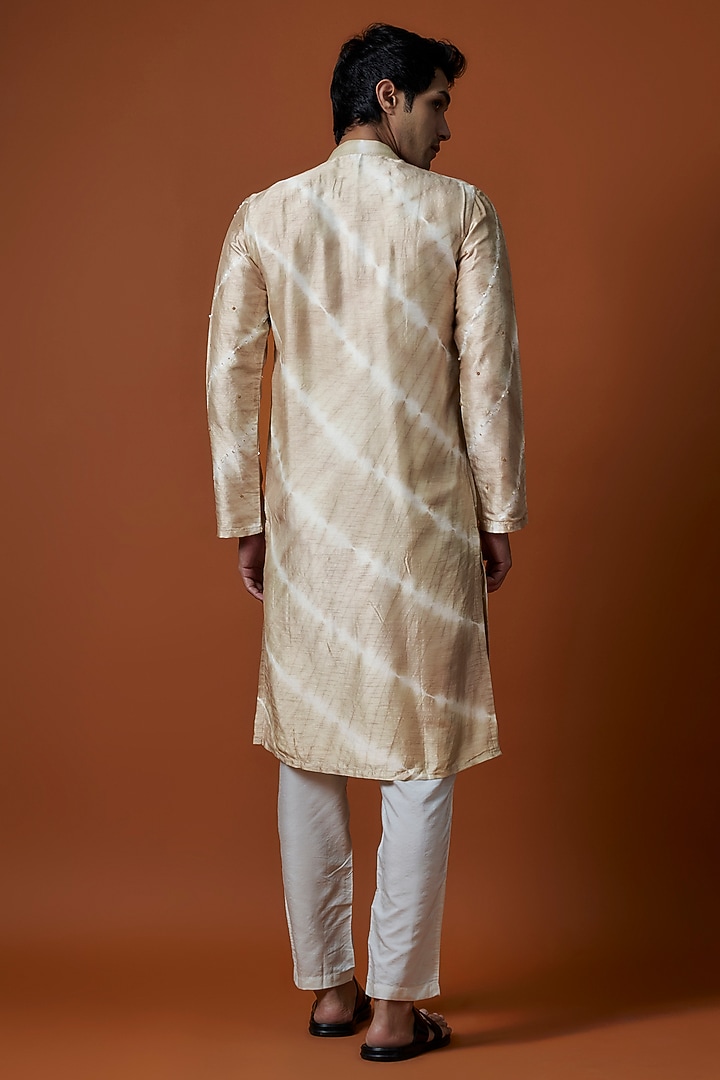 Brown Raw Silk Hand Embellished Tie-Dye Kurta Set by AANURAG DALMIA at Pernia's Pop Up Shop