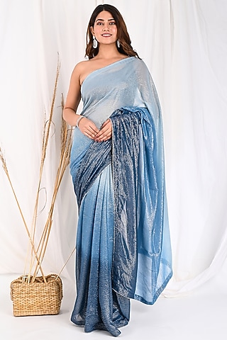 Blue Ombre Georgette Saree Set by Anuki