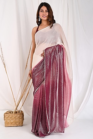 Wine Ombre Georgette Saree Set by Anuki