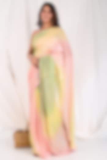 Multi-Colored Ombre Georgette Saree Set by Anuki