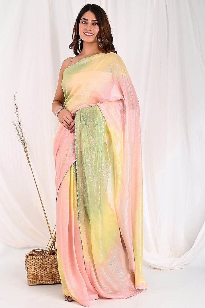 Multi-Colored Ombre Georgette Saree Set by Anuki at Pernia's Pop Up Shop