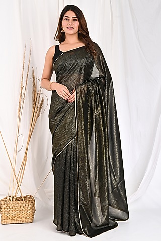 Black Georgette Saree Set by Anuki