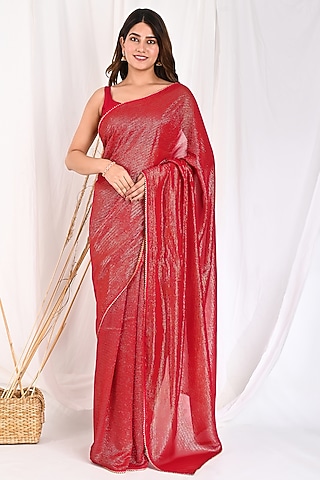 Red Georgette Saree Set by Anuki