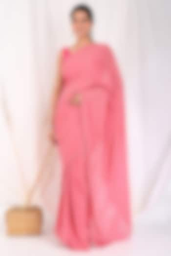 Pink Printed Saree Set by Anuki at Pernia's Pop Up Shop