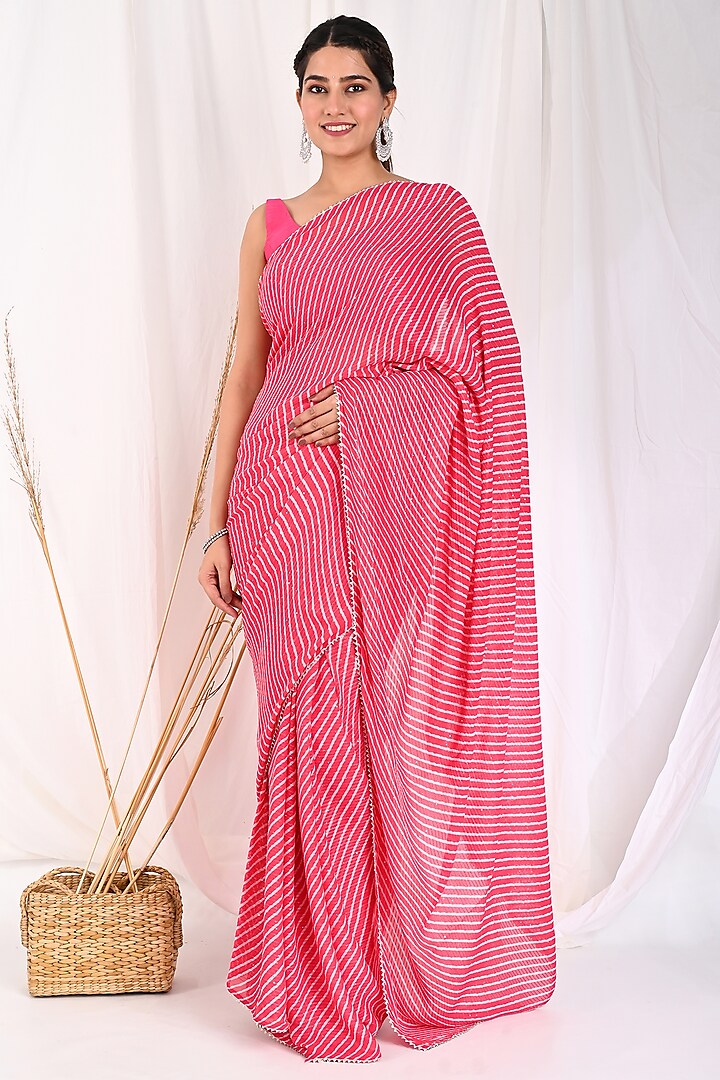 Pink Printed Saree Set by Anuki