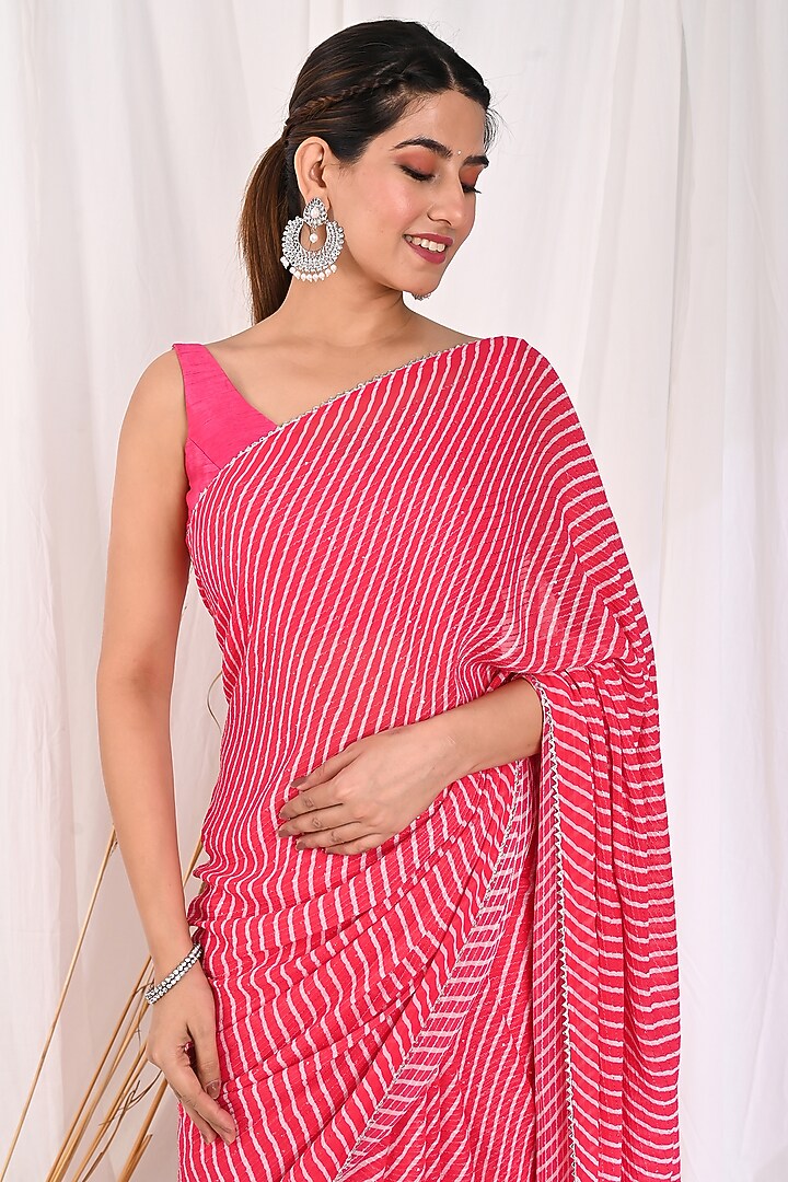 Pink Printed Festive Saree Set by Anuki at Pernia's Pop Up Shop