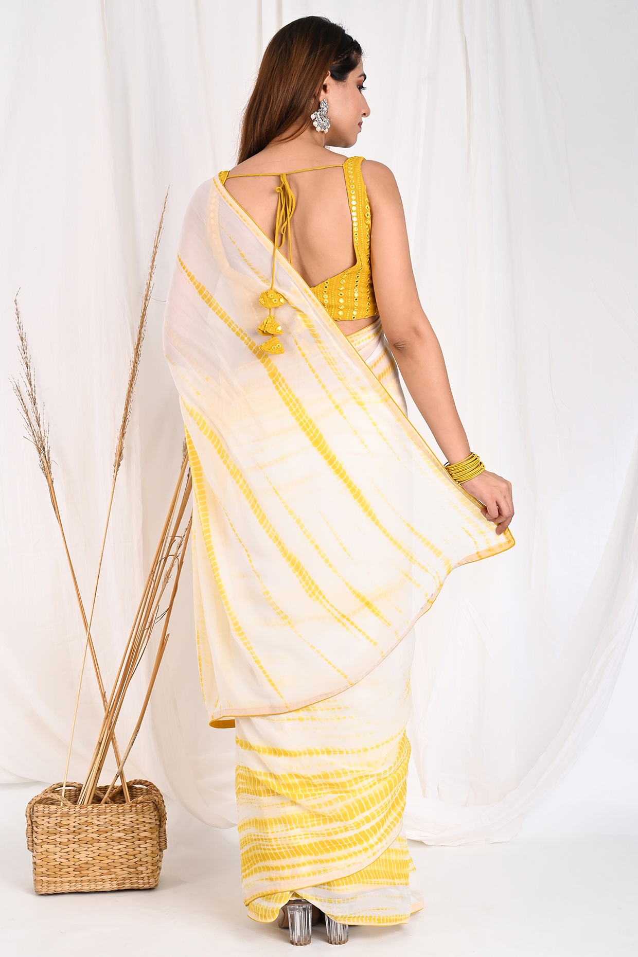 Banarasee Organza Silk Mix Saree With Shibori Dye & Zari Border-Multic