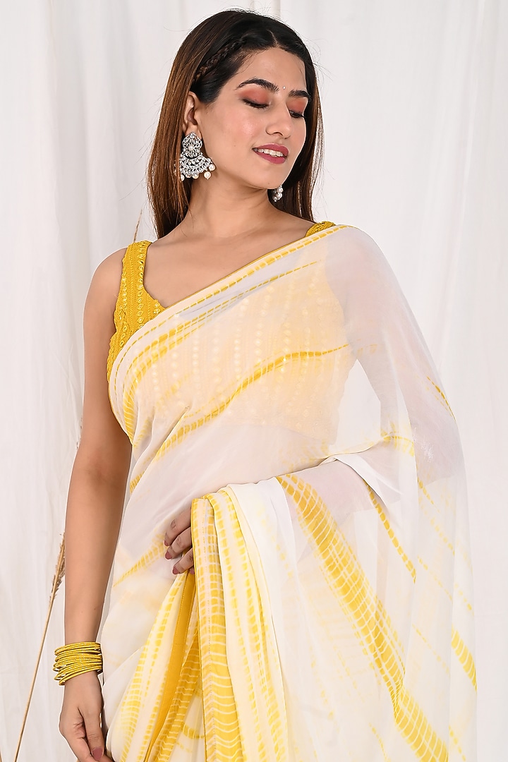 Yellow Georgette Shibori Festive Saree Set by Anuki at Pernia's Pop Up Shop