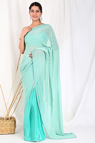 Sea Green Printed Saree Set by Anuki