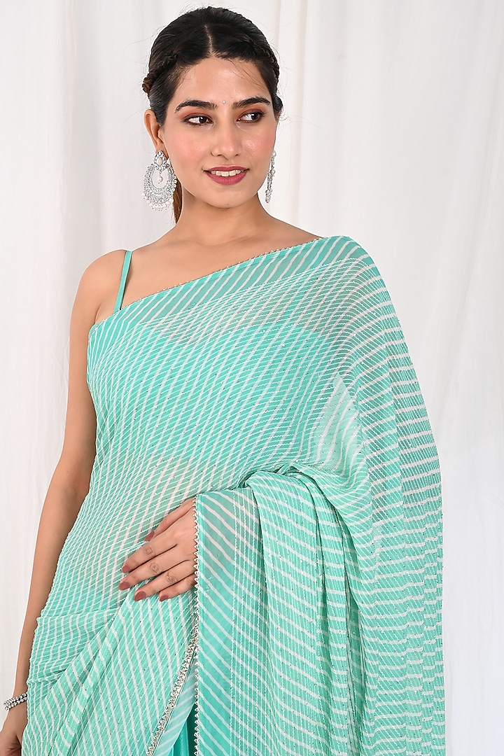 Sea Green Printed Festive Saree Set by Anuki at Pernia's Pop Up Shop