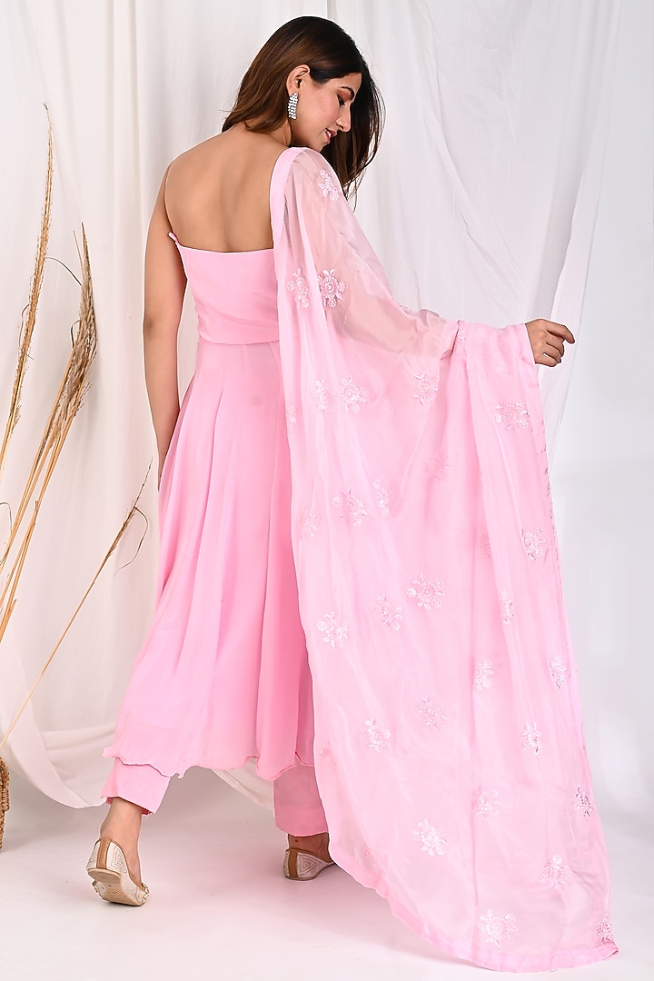 Rose Pink Crepe Anarkali Set by Anuki at Pernia's Pop Up Shop