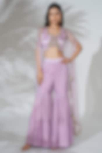 Lilac Satin Chiffon Sharara Set by Anu Pellakuru at Pernia's Pop Up Shop