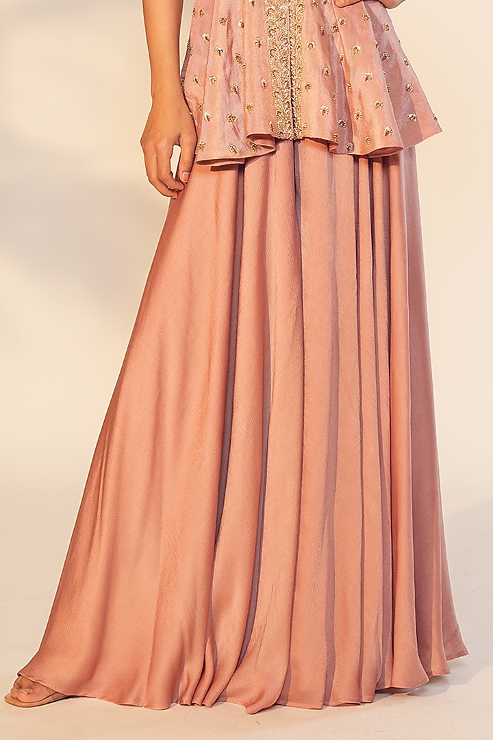 Dusty Peach Satin Chinon Flared Palazzo Pant Set by Anu Pellakuru at Pernia's Pop Up Shop