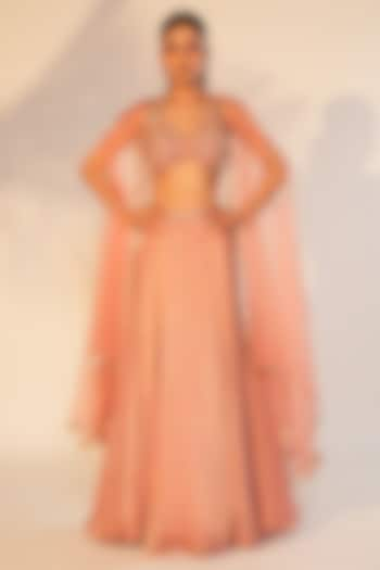 Dusty Peach Tissue Silk Embroidered Jacket Wedding Lehenga Set by Anu Pellakuru at Pernia's Pop Up Shop