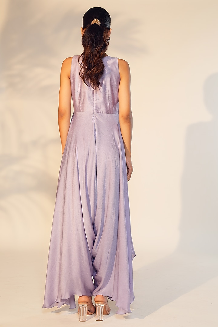 Lavender Denting & Satin Chiffon Cutdana Embroidered Jumpsuit by Anu Pellakuru at Pernia's Pop Up Shop