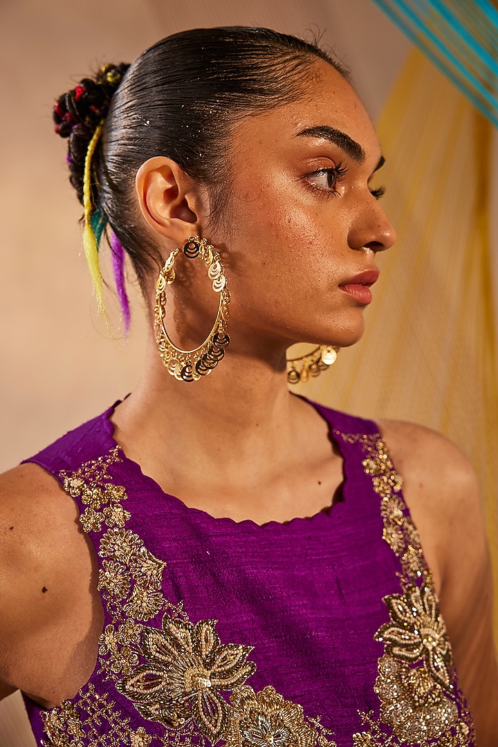 Purple Raw Silk & Chinon Chiffon Zardosi Embroidered Wedding Gown by Anu Pellakuru at Pernia's Pop Up Shop