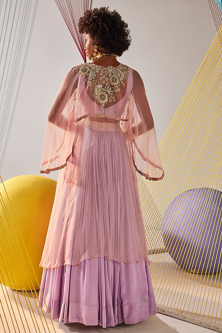 Lavender Chinon Chiffon Hand Embroidered Jacket Wedding Lehenga Set by Anu Pellakuru at Pernia's Pop Up Shop