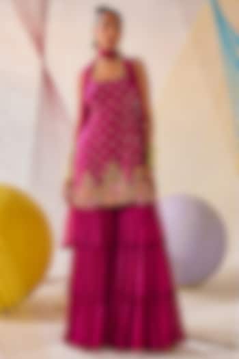 Magenta Pink Chinon Chiffon Tiered Sharara Set by Anu Pellakuru