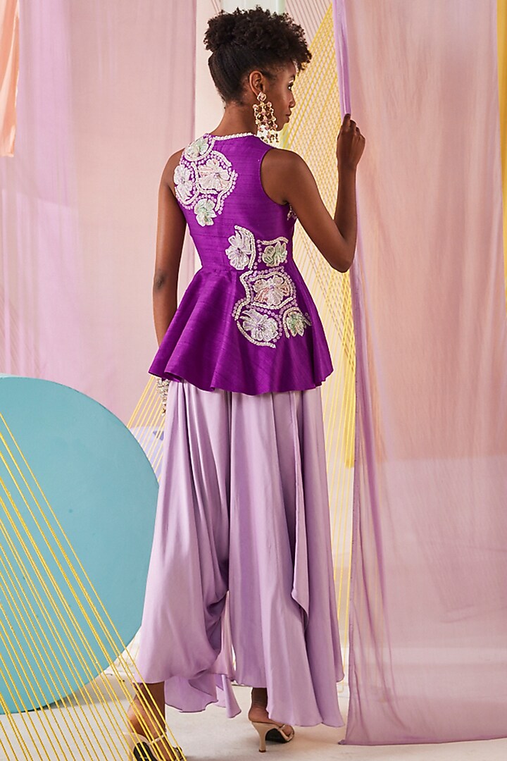 Lavender Satin Draped Pant Set by Anu Pellakuru at Pernia's Pop Up Shop