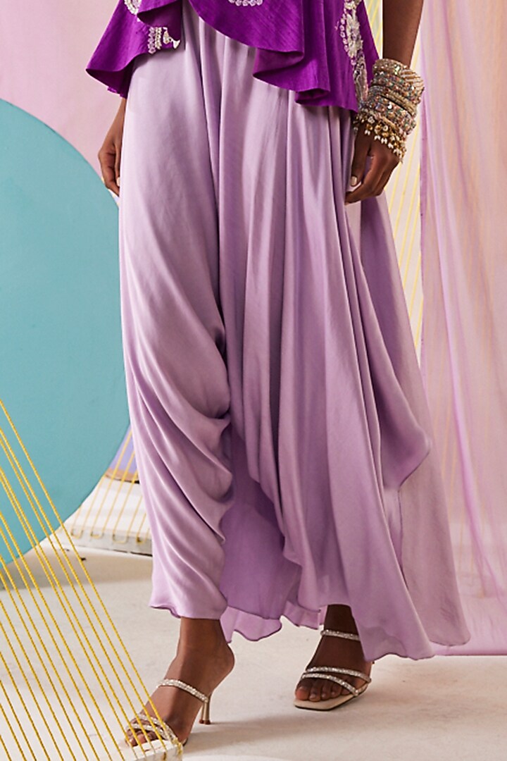 Lavender Satin Draped Pant Set by Anu Pellakuru at Pernia's Pop Up Shop