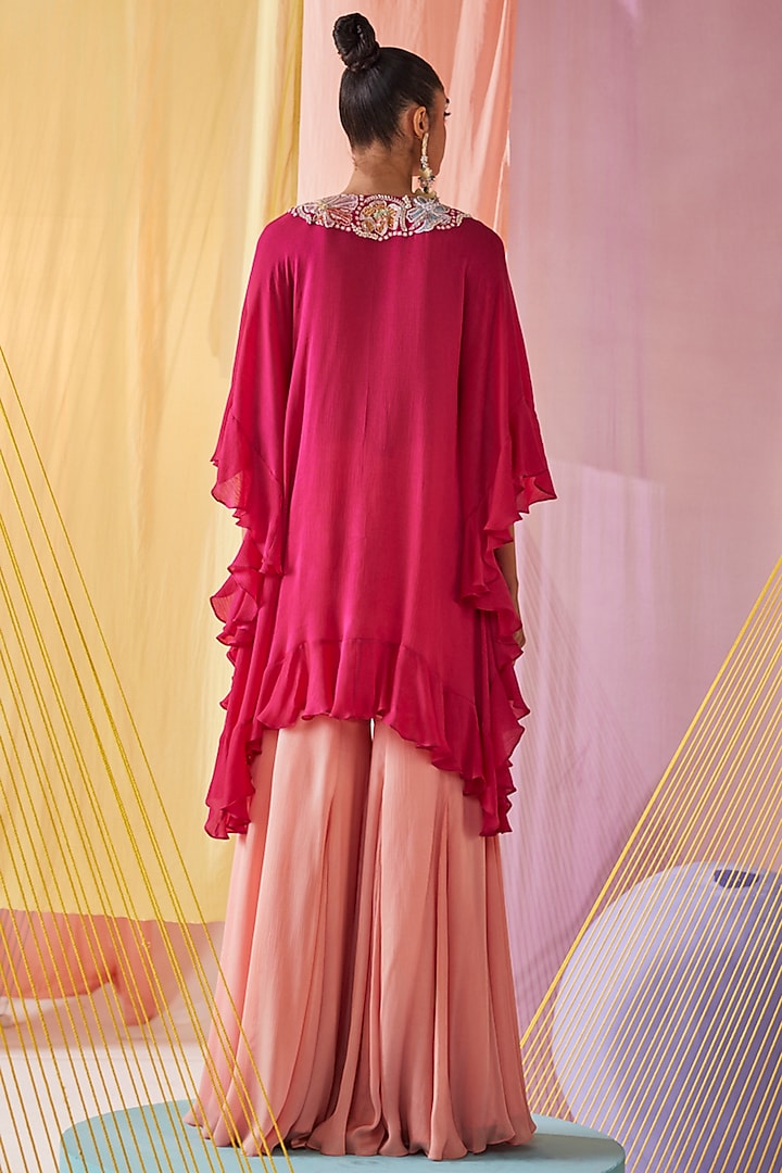 Peach Satin Chiffon Hand-Dyed Wedding Sharara Set by Anu Pellakuru at Pernia's Pop Up Shop