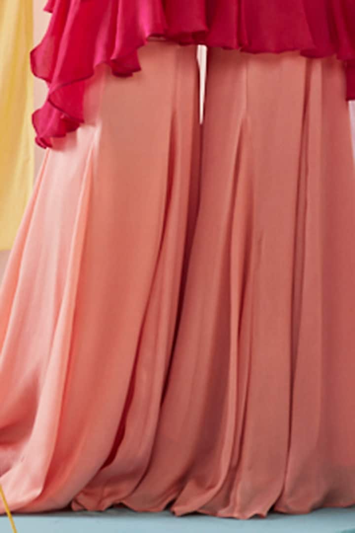 Peach Satin Chiffon Hand-Dyed Wedding Sharara Set by Anu Pellakuru at Pernia's Pop Up Shop