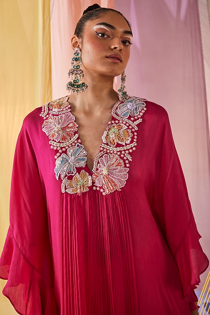 Peach Satin Chiffon Hand-Dyed Wedding Sharara Set by Anu Pellakuru at Pernia's Pop Up Shop