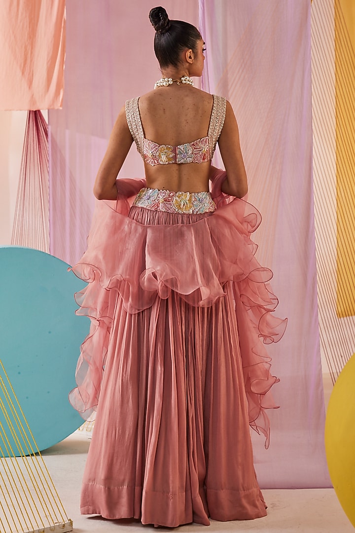 Mauve Chinon Chiffon Embroidered Wedding Lehenga Set by Anu Pellakuru at Pernia's Pop Up Shop