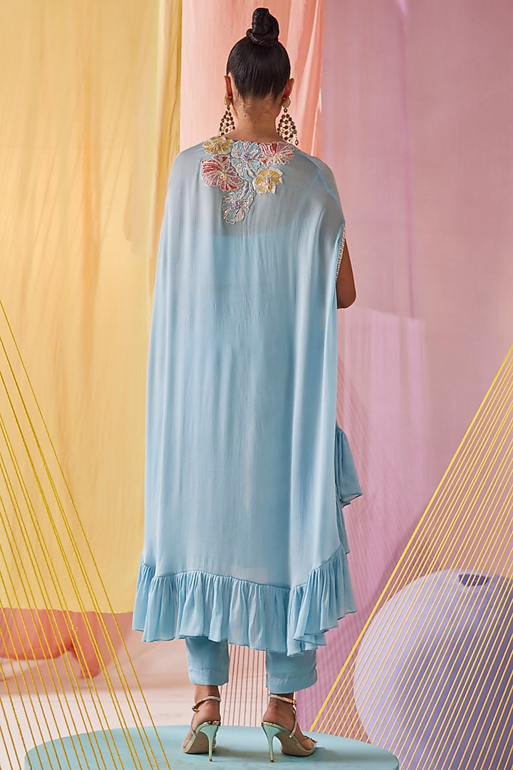 Powder Blue Modal Silk Hand Embroidered Tunic Set by Anu Pellakuru at Pernia's Pop Up Shop