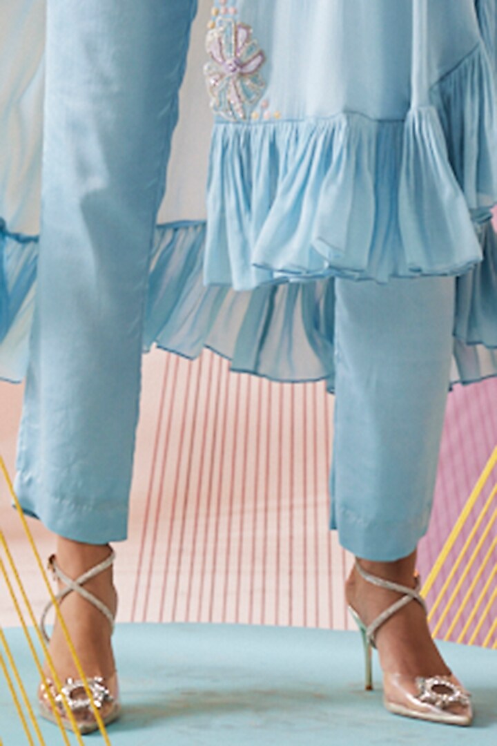 Powder Blue Modal Silk Hand Embroidered Tunic Set by Anu Pellakuru at Pernia's Pop Up Shop