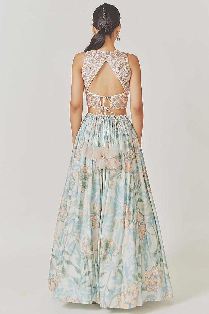 Ice Blue Muslin Silk Gathered Wedding Lehenga Set by Anu Pellakuru at Pernia's Pop Up Shop