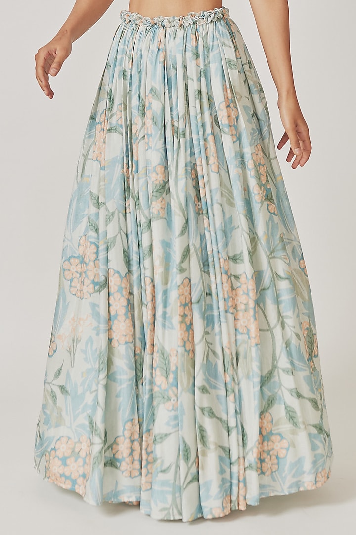 Ice Blue Muslin Silk Gathered Wedding Lehenga Set by Anu Pellakuru at Pernia's Pop Up Shop