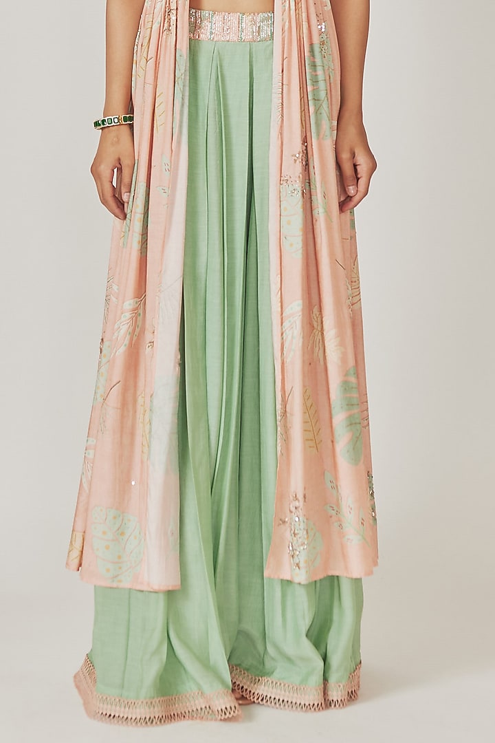 Sea Green Muslin Silk Palazzo Set by Anu Pellakuru at Pernia's Pop Up Shop